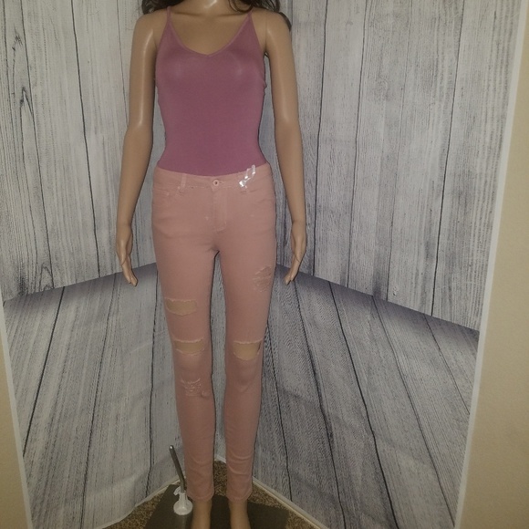 Mauve Denim Ripped Skinny Jeans - Picture 5 of 8
